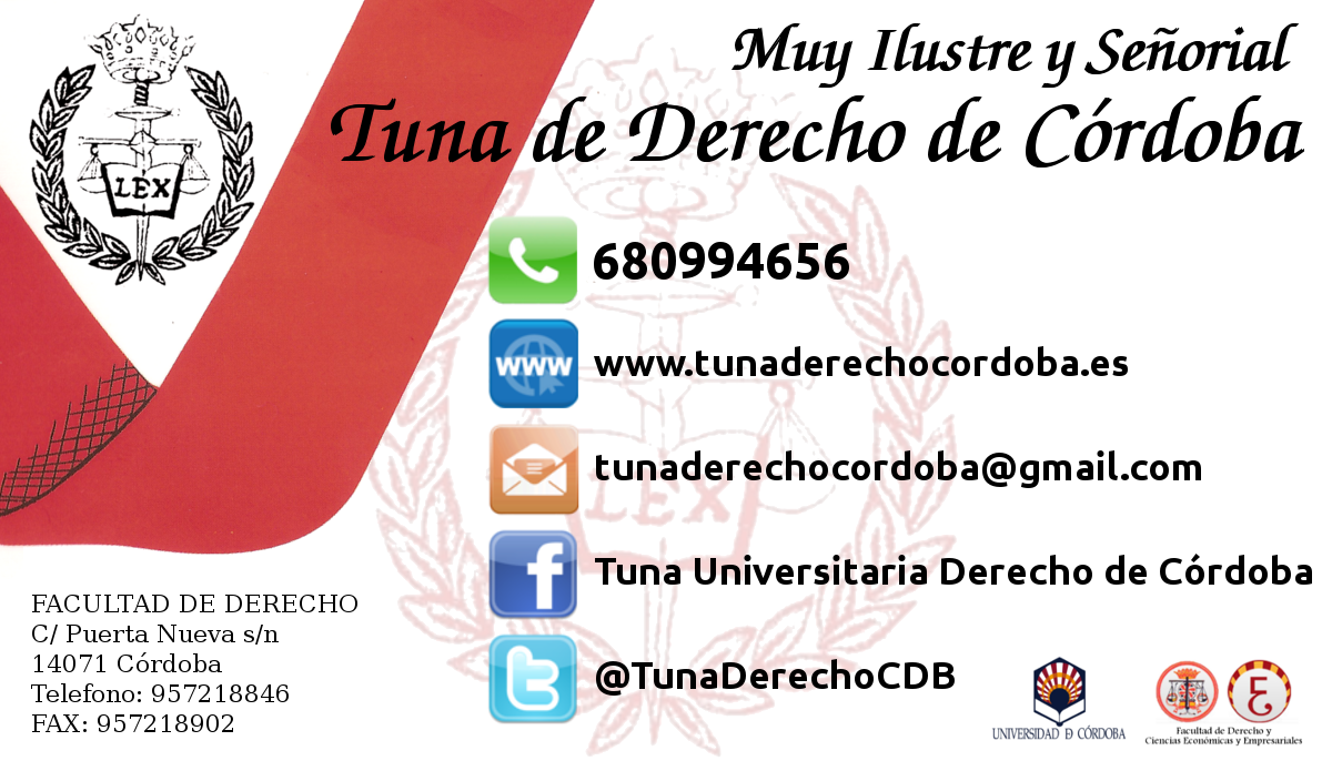 Tarjeta oficial de la Tuna de Derecho de Córdoba